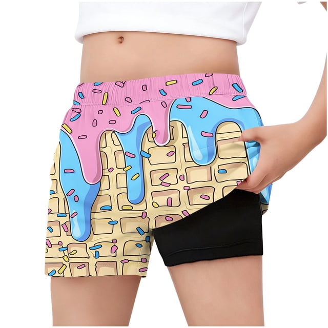 Pantalones de Natación de Niños Pantalones de Playa Impresos Respirables Cintura Elástica de Doble Capa de Cinco Cuartos Pantalones de Natación con Bolsillos