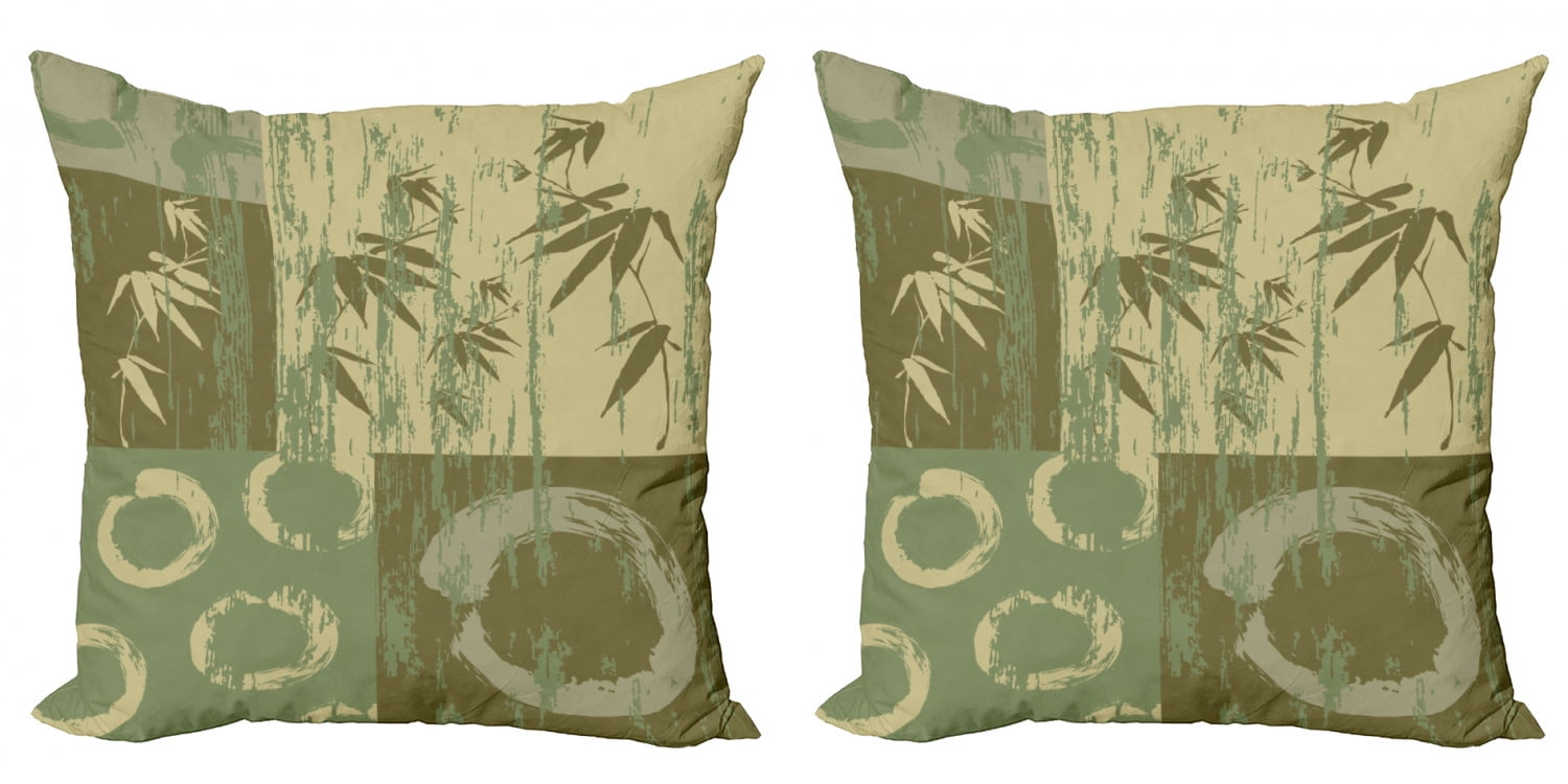 Bamboo Throw Pillow Cushion Cover Pack of 2, Circle and Bamboo