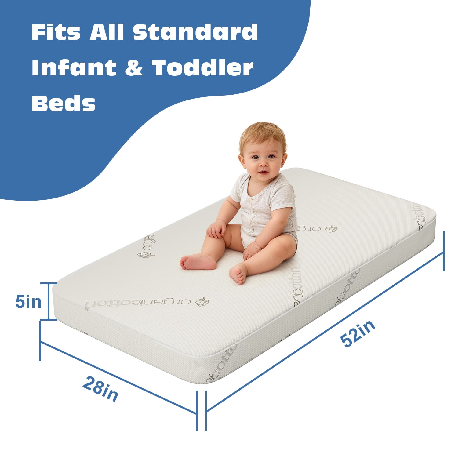 Wonder Living Crib & Toddler Mattress, 100% Organic Cotton Cover, Breathable, Premium Foam Interior, 5’’ Thickness Firm
