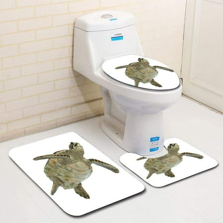 Sea Turtle Bathroom Rug GOHAO Sea Turtle Isolated 3 Piece Bathroom Rugs Set Bath Rug Contour Mat and Toilet Lid Cover ()