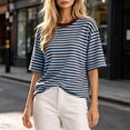thumbnail image 3 of Guluxicc Women's Striped Beach Shirts Crew Neck 1/2 Sleeve Basic Tops for Summer Casual Outfits, 3 of 7