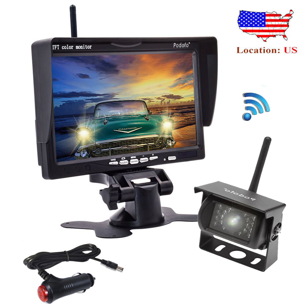 7" TFT-LCD Monitor+2x Wireless Night Vision RearView Backup Parking Truck Camera 