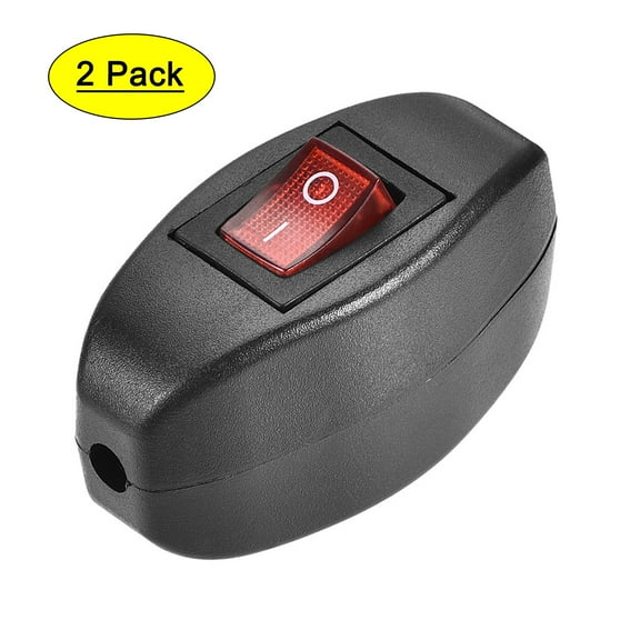 Cord Switch On-Off Control SPST Red Light Rocker Switch for Bedroom Table Lamp Desk Light, Black 2 Pcs