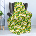 thumbnail image 4 of Banana Soft Flannel Fleece Throw Blanket, Tropical Fruits on Leaves Aloha Vibes Exotic Summer Pattern Repetition, Cozy Plush for Indoor and Outdoor Use, 70" x 90", Yellow Lime Green, by Ambesonne, 4 of 5