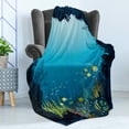 thumbnail image 4 of Ocean Soft Flannel Fleece Blanket, Topical Underwater Cave Fishes Swimming Marine Coral Reefs Exotic Aquatic Beauty Image, Cozy Plush for Indoor and Outdoor Use, 50" x 60", Dark Blue, by Ambesonne, 4 of 5