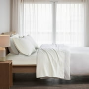 Twin Size Bed Sheets Set, 3-Piece Cozy Cotton Flannel Sheets Set Twin with Deep Pocket Fitted Sheet, Ivory Solid