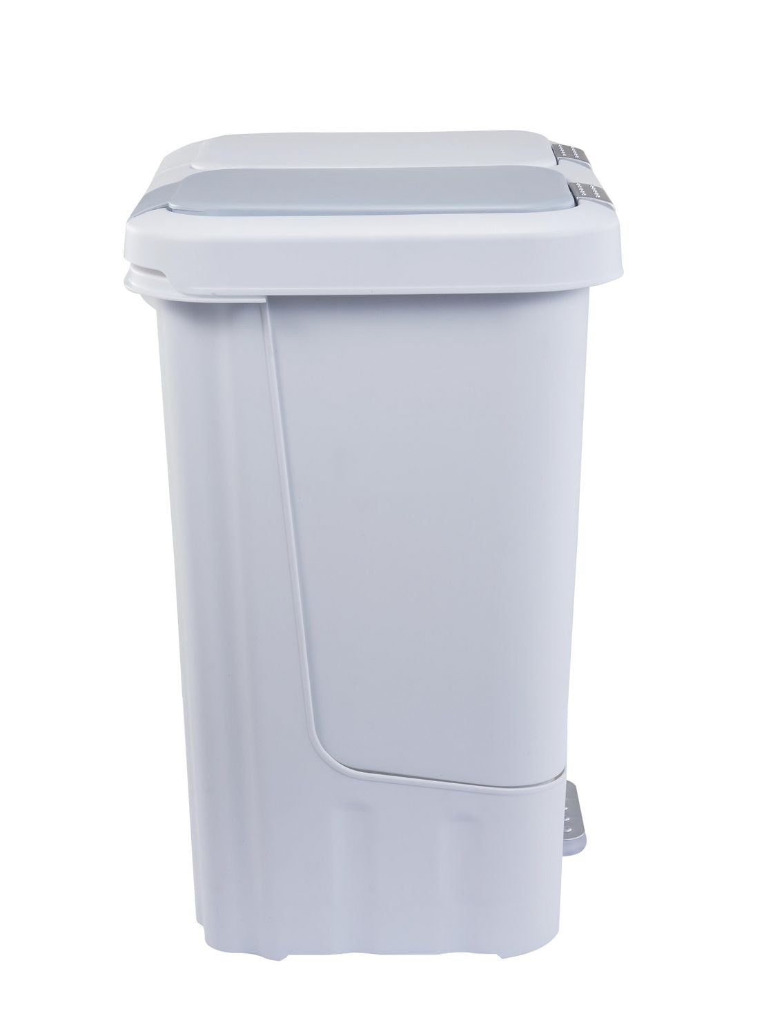 La poubelle double et la poubelle de recyclage Step N 'Sort 40L avec ouverture à ressort et couvercle à fermeture lente mains libres. Blanc
