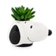thumbnail image 1 of Mini maceta de cerámica con forma de cacahuetes y cara de Snoopy con plantas suculentas artificiales, 1 of 6
