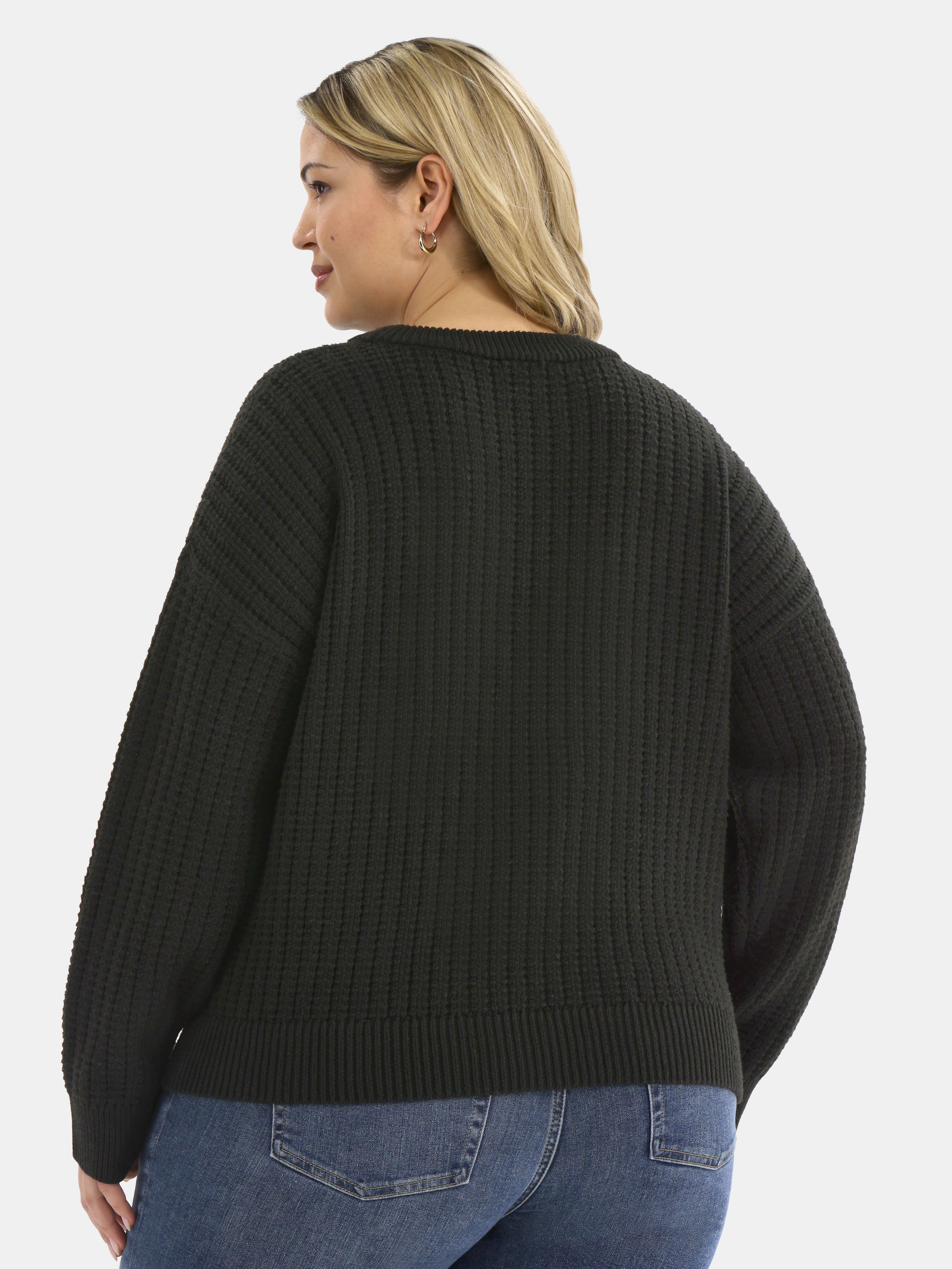 Time and Tru Women's and Women’s Plus Textured Stitch Sweater, Midweight, Sizes XS-4X