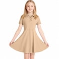 thumbnail image 5 of lcziwo Girls Short Sleeve Polos Dress with Pockets Back to School Uniform Summer Casual Flowy Dresses for Kids Khaki, 5 of 9