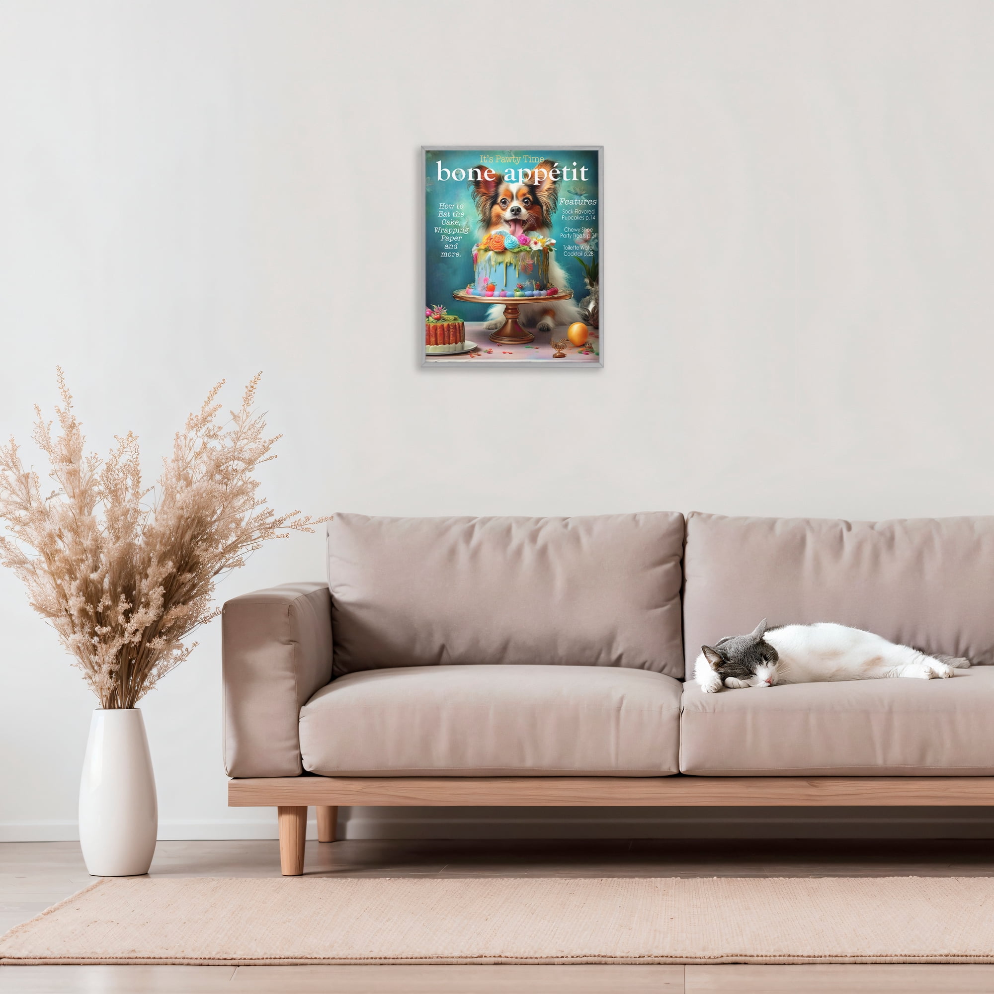 Stupell Industries Bone Appetit Dog Magazine Parody Gray Framed Giclee Art, design by Grotto Studios