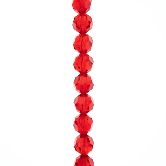 Bead Landing 8mm Preciosa Light Siam AB Glass Crystal Round Beads - Faceted Glass Beads for DIY Jewelry Making, 6 Pack