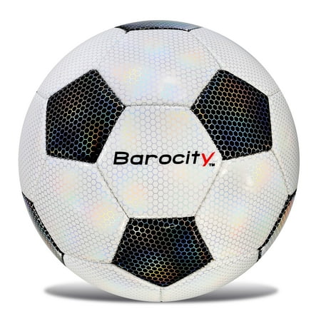 Barocity Soccer Ball - Premium Adults and Kids Soccer Ball Official Soccer Ball with Cool Reflective Iridescent Rainbow Hex Pattern Durable Practice Ball for Outdoor Indoor Soccer Training Ball