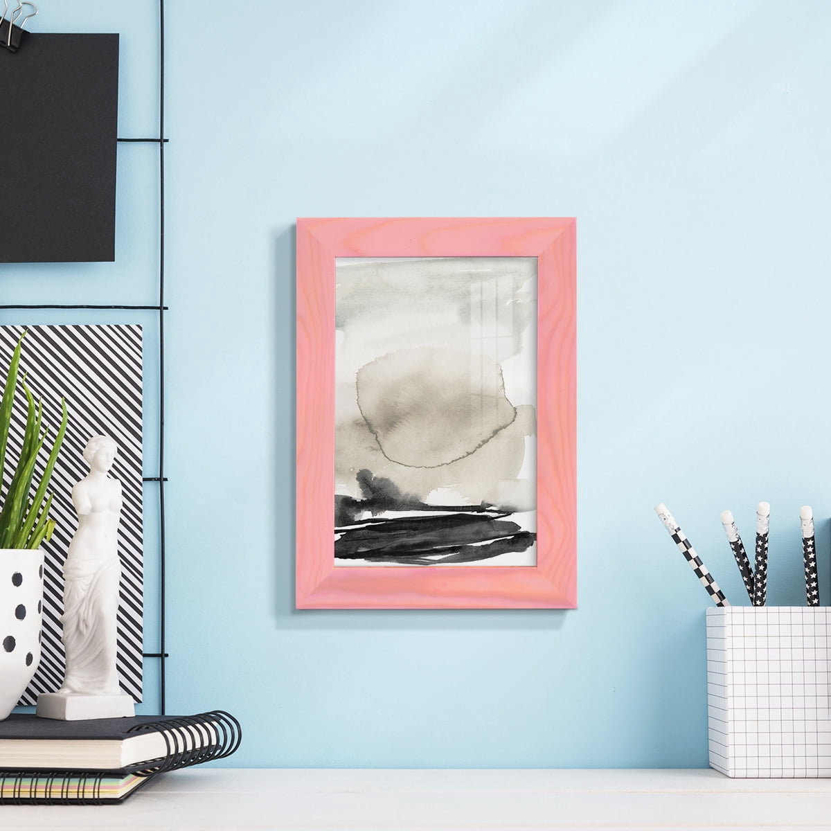 Ebony Horizon Triptych II - Framed Print w/glass - Sunset Pink