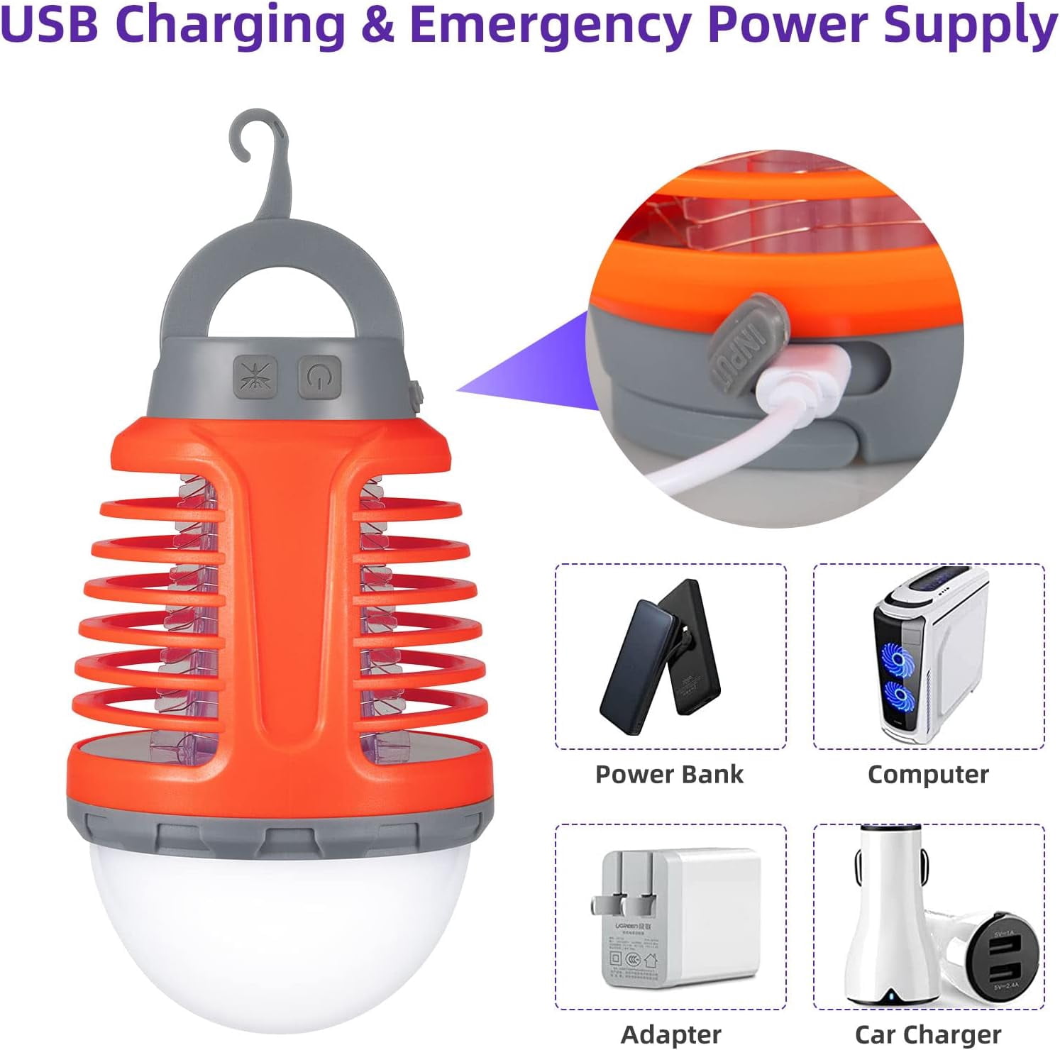 G·PEH light bulb Bug Zapper, 2 Pack 2 IN 1 Rechargeable Mosquito Killer LED Flashlight For Home & Camping Orange