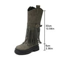 thumbnail image 7 of Winter Fall Studded Fringe Platform Wide Mid Calf Boots for Women Boho Ethnic Chunky Knee High Cowboy Cowgirl Riding Tall Boots, 7 of 7
