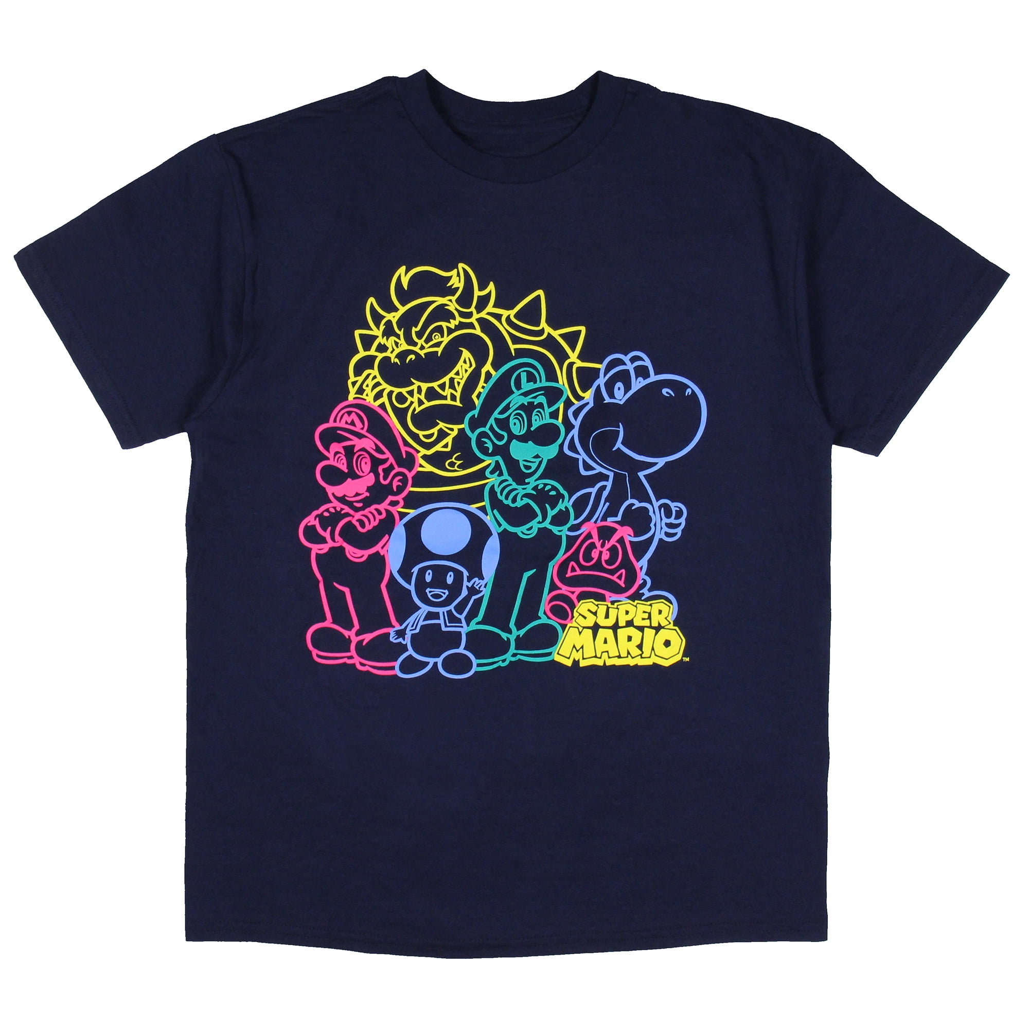 Super Mario Boys' Mario and Friends Character Outline Kids Graphic TShirt (XL)