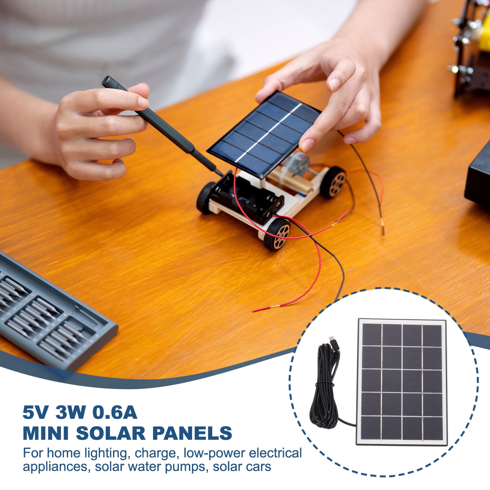 3W Solar Panels for Security Camera, 5V 0.6A USB Solar Panel Charger with Micro USB & USB-C Port, Black