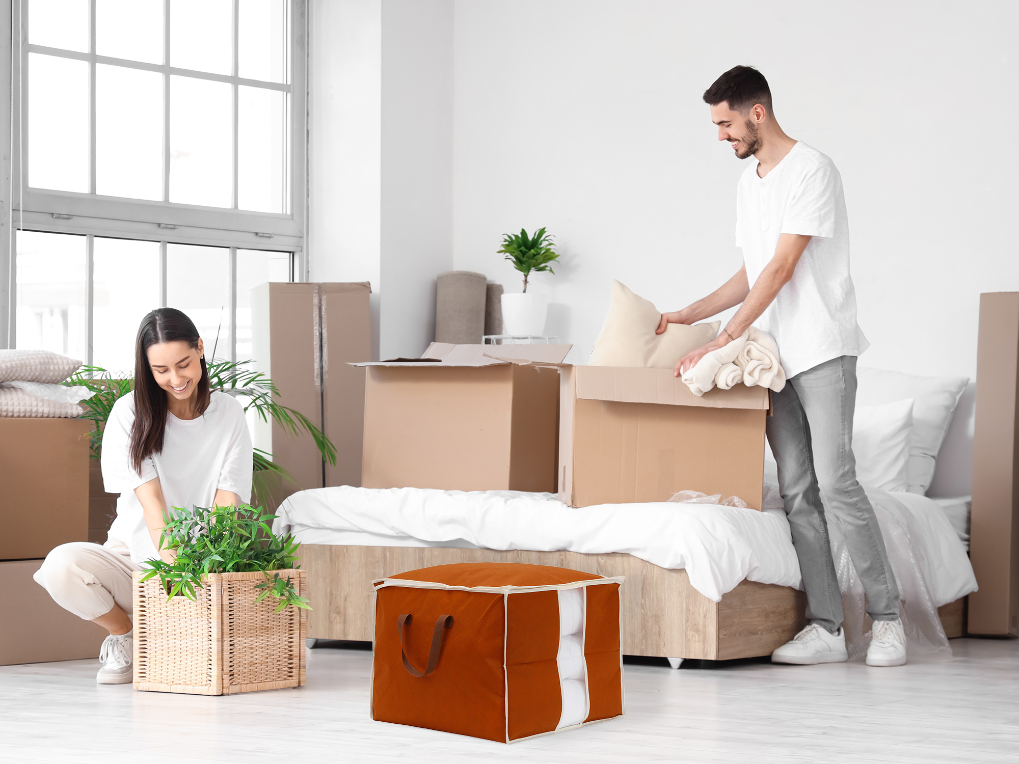 Unique Bargains 1 Pack Clothes Storage Storage Bags Orange 43*20*20in
