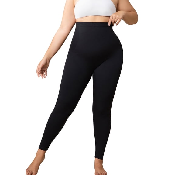 Athlemo Plus Size Women's Anti-cellulite Slim Premium High Waist Tummy Control Shapewear Leggings Black