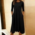 thumbnail image 7 of Yeaiivve Work Midi Dresses for Women Classy Side Slit Pleated Tunic Dress 3/4 Sleeve High Waist Dresses Comfy Business Dress with Pockets Black,XL, 7 of 7
