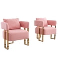 thumbnail image 6 of New Modern Pink Accent Chair Set Of 2 With Gold Metal Legs,Upholstered Metal Foot Sofas Arm Chairs For Living Room Bedroom, 6 of 9