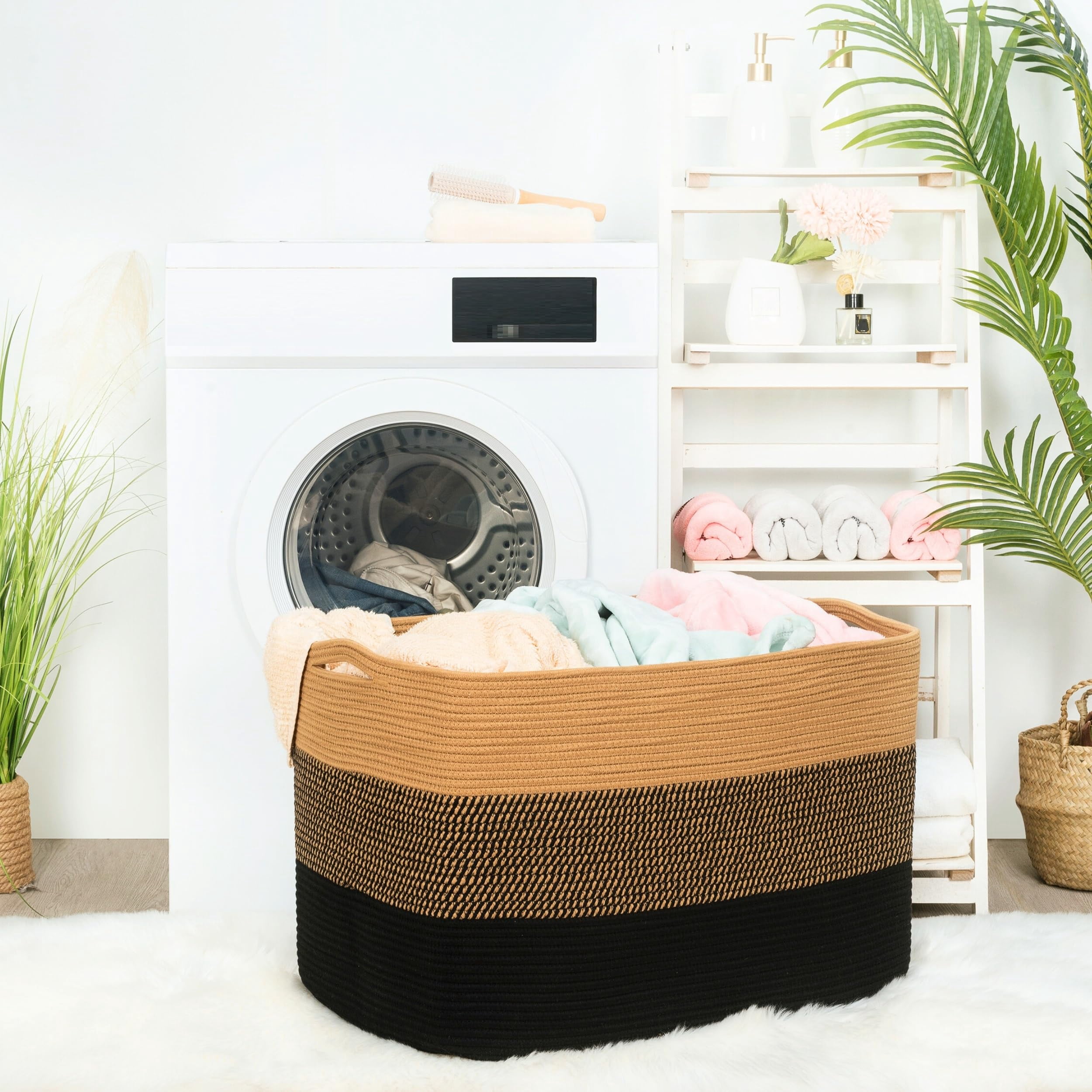Rectangle Woven Storage Basket Black Jute 112L For Laundry, Towels, Blankets And Pet Toys
