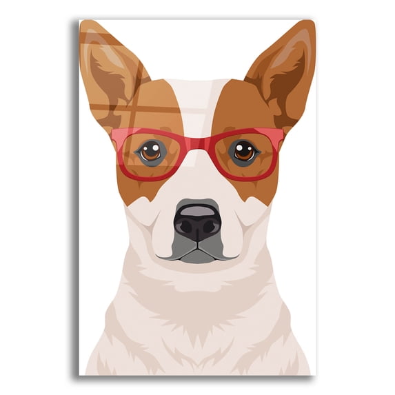 Epic Art 'Australian Cattle Dog Wearing Hipster Glasses' by Olga and Alexey Drozdov, Acrylic Glass Wall Art, 16"x24"