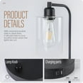 thumbnail image 4 of Industrial Bedside Table Lamp Set of 2 - Yarra Decor Fully Dimmable Lamps for Bedroom Modern USB Nightstand Lamp Set with Glass Shade Reading Table Lamps for Dorm, Office (LED Bulb Included), 4 of 6