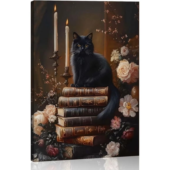 Framed Moody Victorian BookishCanvas Wall Art ,Artwork Vintage Dark Academia Bookish Decor Wall Art Print for Gallery Library Bookstore Decoration