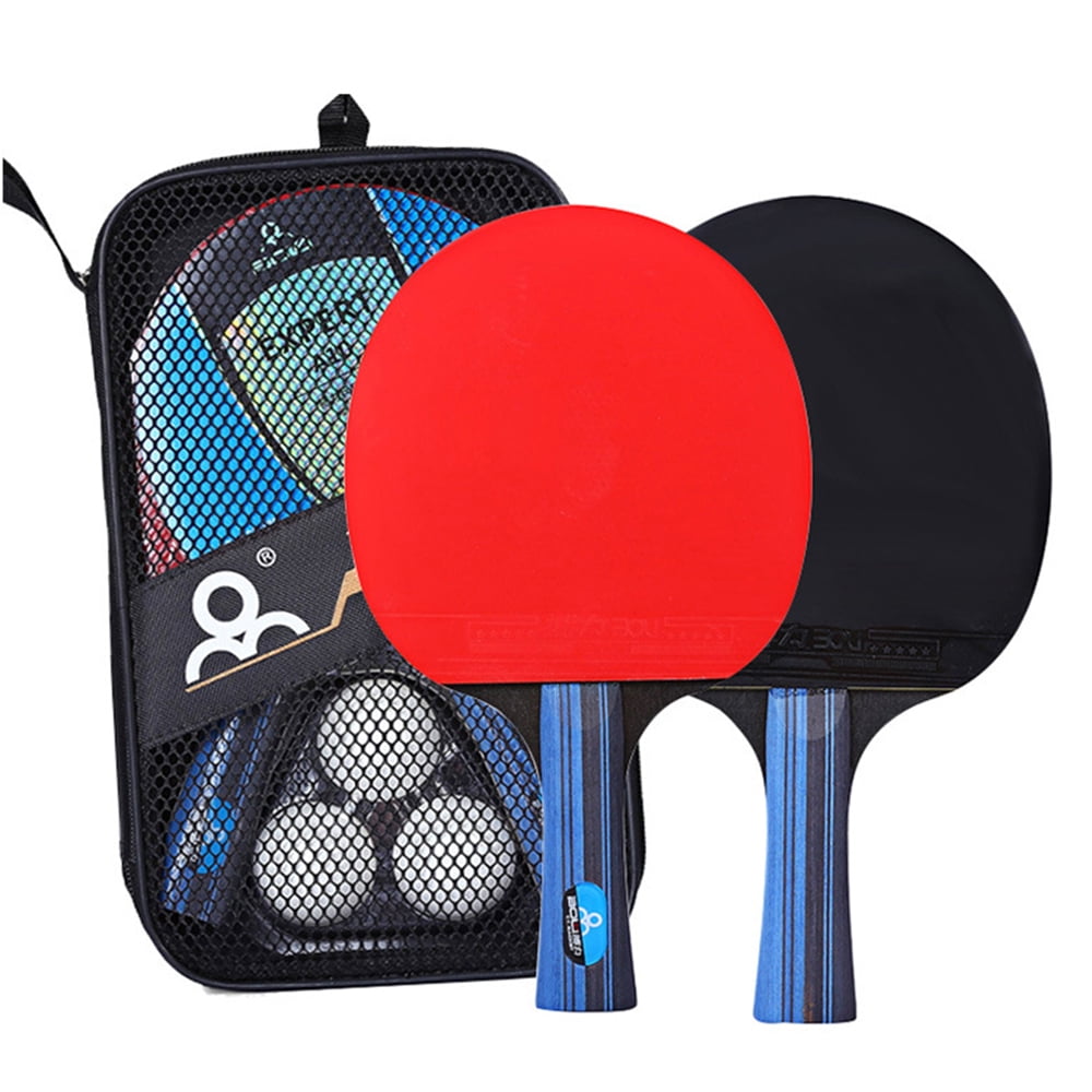 Table Tennis Racket Blade Bat Ping Pong Paddle & 3Balls Bag Case Cover Container 