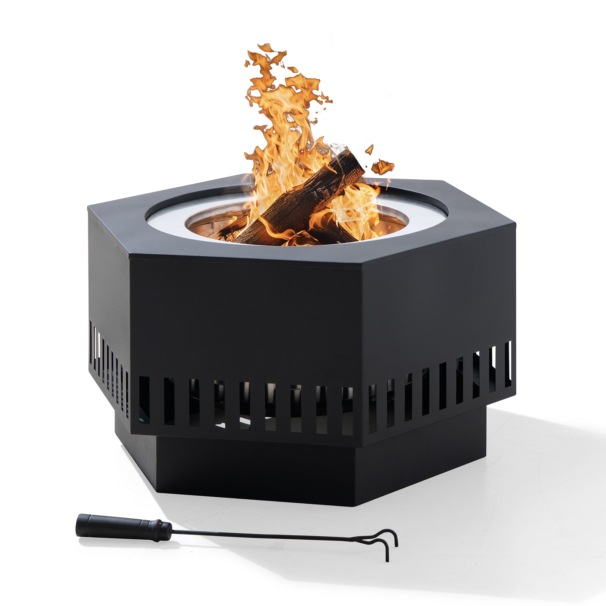 Sunjoy Outdoor 28 In Smokeless Fire Pit with Removable Ash Pan, Outdoor Portable Wood Burning Fireplace with PVC Cover and Fire Poker ,Ideal for Camping, Bonfire, and Backyard, Black