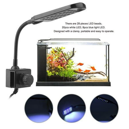 28 LED Aquarium Fish Tank Clamp Lamp Light White Blue Color Lighting With Clip