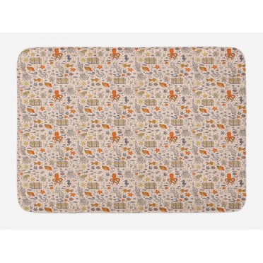 Octopus Bath Mat, Ocean Adventure Themed Pattern with Various Elements in Cartoon Style for Kids, Non-Slip Plush Mat Bathroom Kitchen Laundry Room Decor, 29.5 X 17.5 Inches, Multicolor, Ambesonne