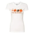 thumbnail image 2 of Wild Bobby Tis' The Season Pumpkin Spice Leaves Football Pumpkins Stars Halloween Women Slim Fit Junior Tee, White, Small, 2 of 6