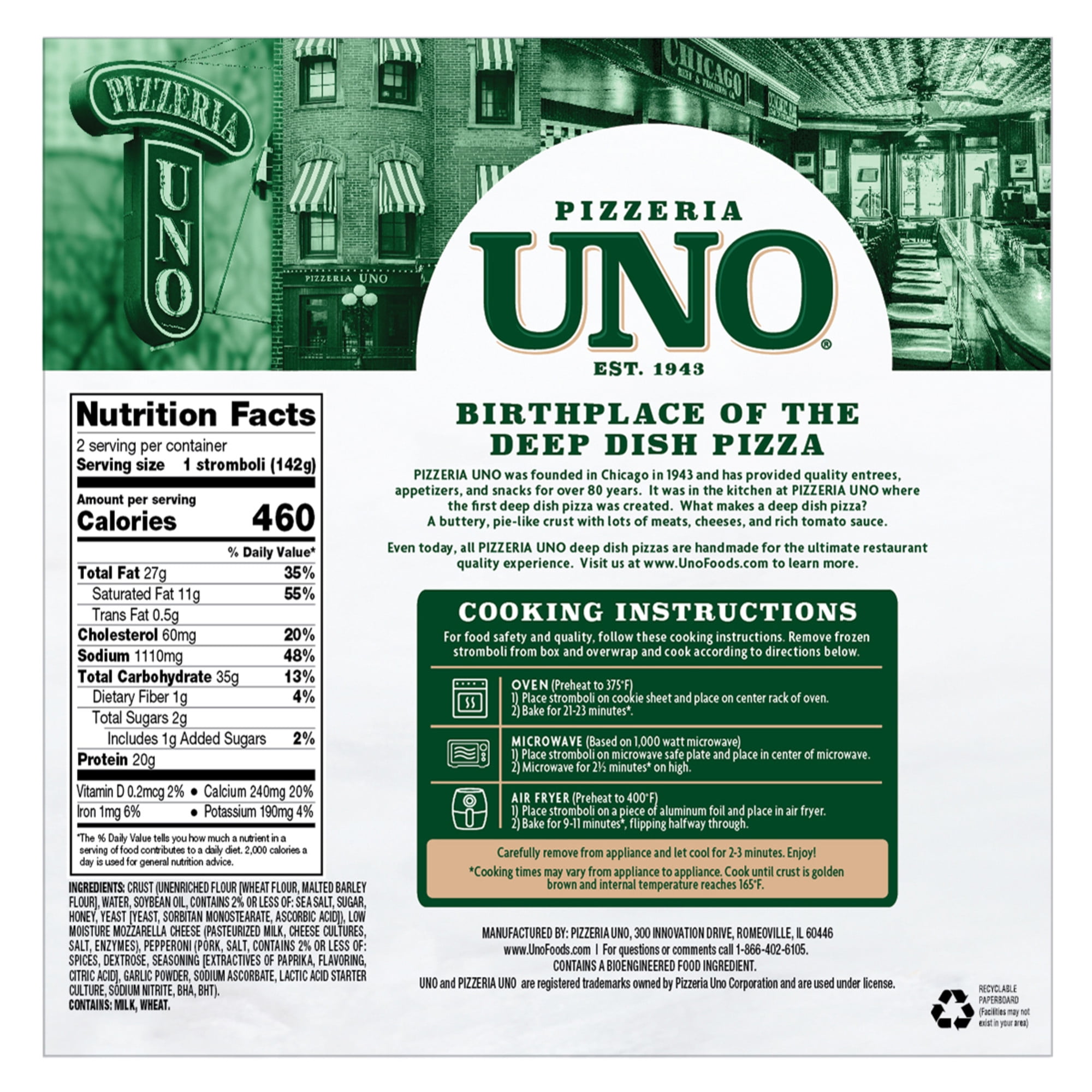 Pizzeria Uno Pepperoni & Cheese Stromboli, 5 oz, Twin Pack, Frozen