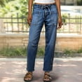 thumbnail image 2 of Women's High Waist Loose Straight-Leg Jeans - 9/10 Length With Pockets Moderate Stretch Denim Pants, Blue Size L, 2 of 7