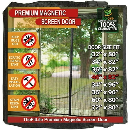 

TheFitLife Magnetic Screen Door - Heavy Duty Mesh Curtain with Full Frame Hook and Loop Powerful Magnets That Snap Shut Automatically (48 x83 Fits Door Size up to 46 x82 Black)