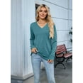 thumbnail image 4 of T-shirts pour Femmes à Col en V à Manches Longues Hauts Décontractés Doux Unis T-Shirt Basique Bleu m, 4 of 10