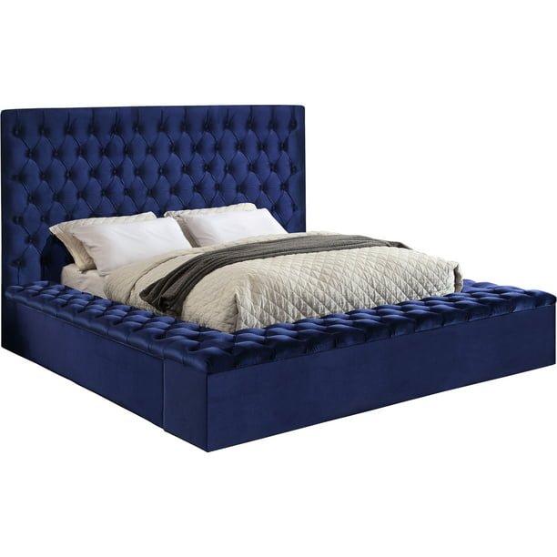 Bliss Navy Velvet King Bed (3 Boxes)-Color:Navy Velvet,Style ...