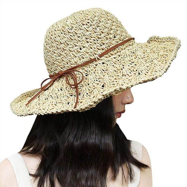 Womens Sun Beach Hat for Women Foldable Floppy Summer Straw Hat