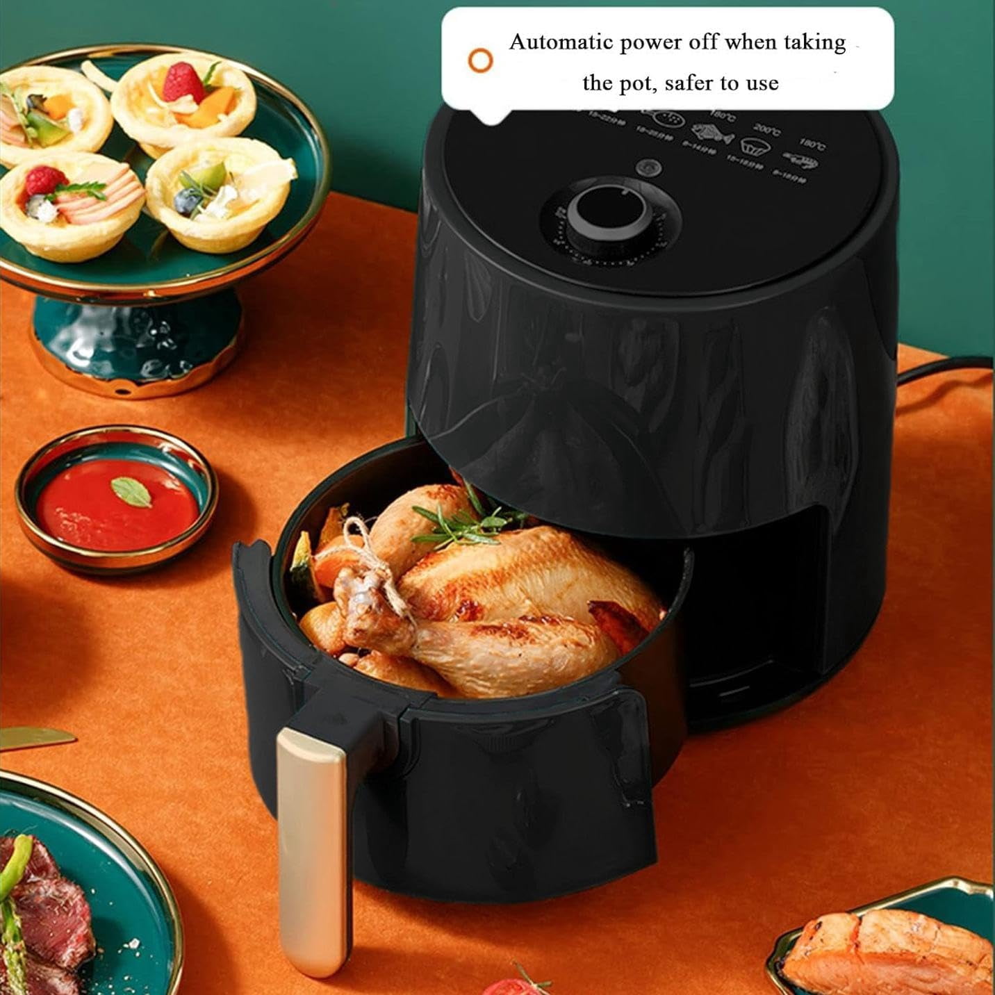 Compact Air Fryer with Rapid Air Circulation Technology, Nonstick Basket for Healthy Low-Oil Cooking, Auto Shut-Off, Black