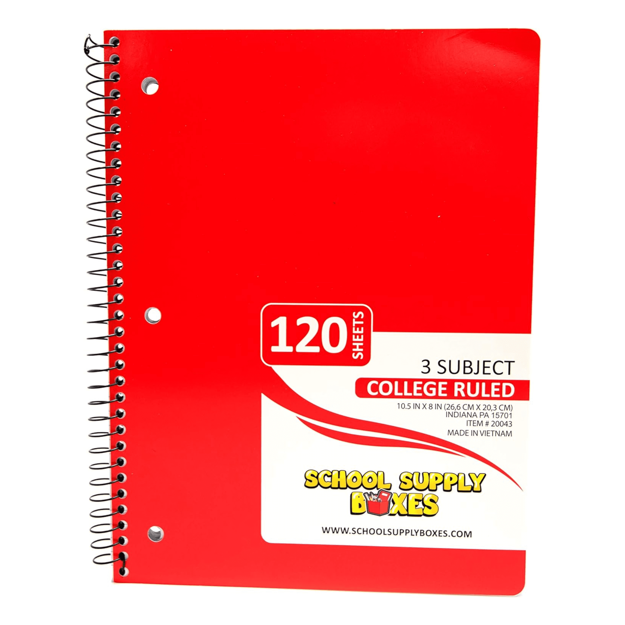School Supply Boxes | (Color Varies - Blue, Black, Yellow, Red, or Green) College-Ruled 3 Subject Notebooks | 24 Pack | 10.5 IN x 8 IN (120 Sheets) Notebooks for School, Work & Office