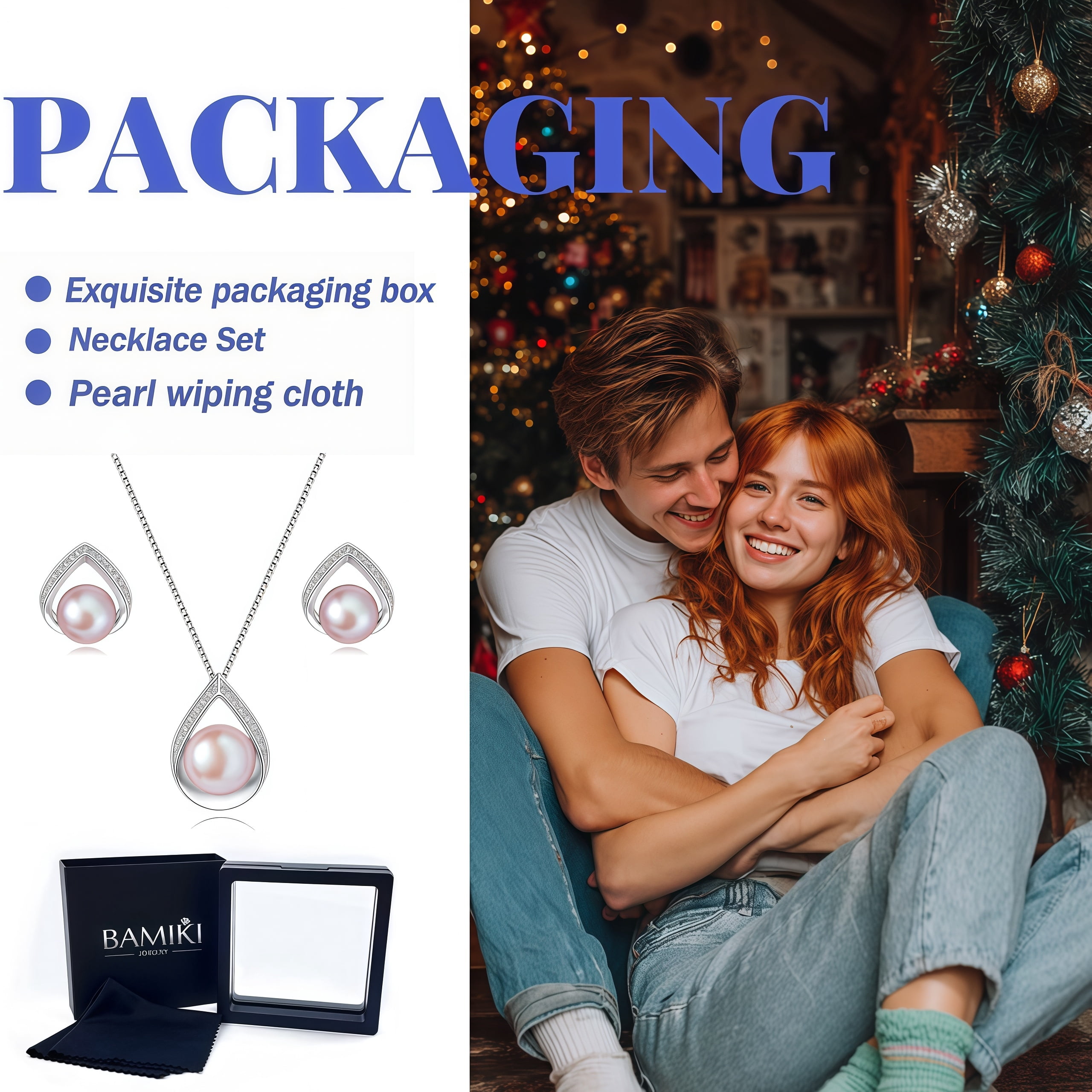 Bamiki Pink Pearl Necklace and Earrings Set | 925 Sterling Silver Jewelry Set with Pearl Pendant and Stud Valentine's Day Gift