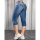 thumbnail image 3 of Pantalones vaqueros recortados para mujer, informales, de verano, con dobladillo rasgado, tiro medio, #1, azul medio, medio, 3 of 5
