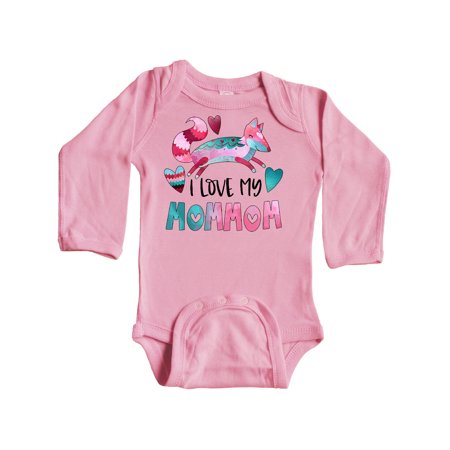 

Inktastic I Love My MomMom Pink and Blue Fox with Hearts Gift Baby Boy or Baby Girl Long Sleeve Bodysuit