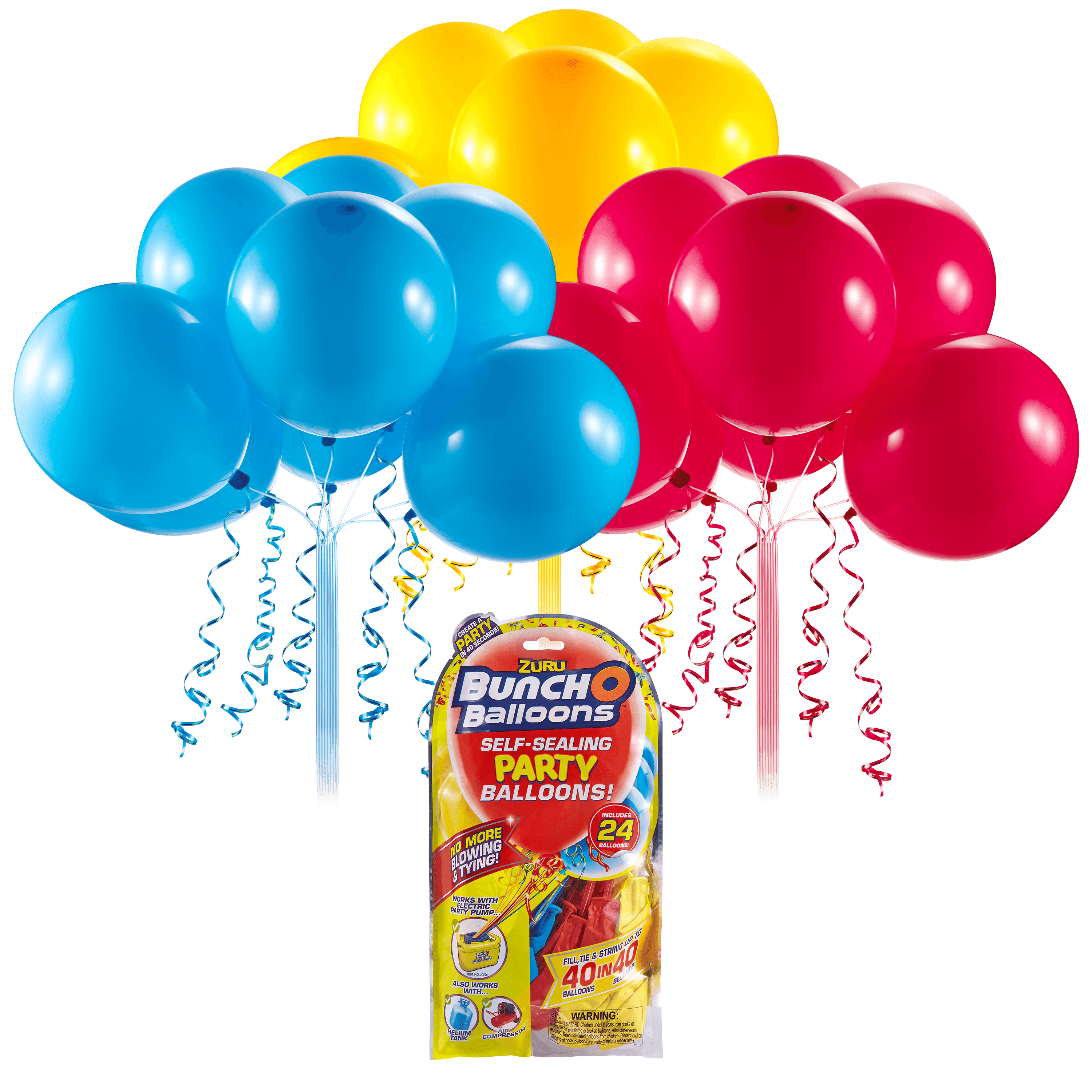 Zuru Bunch O Balloons 24"x11" Self-Sealing Latex Balloons--Blue/Yellow/Red 