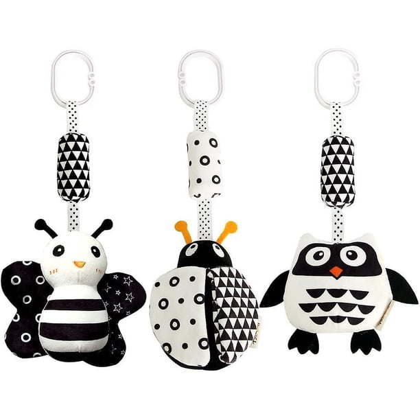 Aipiliangnv Qi Paquete de 3 juguetes con sonajero colgante, juguetes para bebés de alto contraste y juguetes de cochecito de felpa para bebés de 0 a 18 meses, juguetes para asientos de automóvil