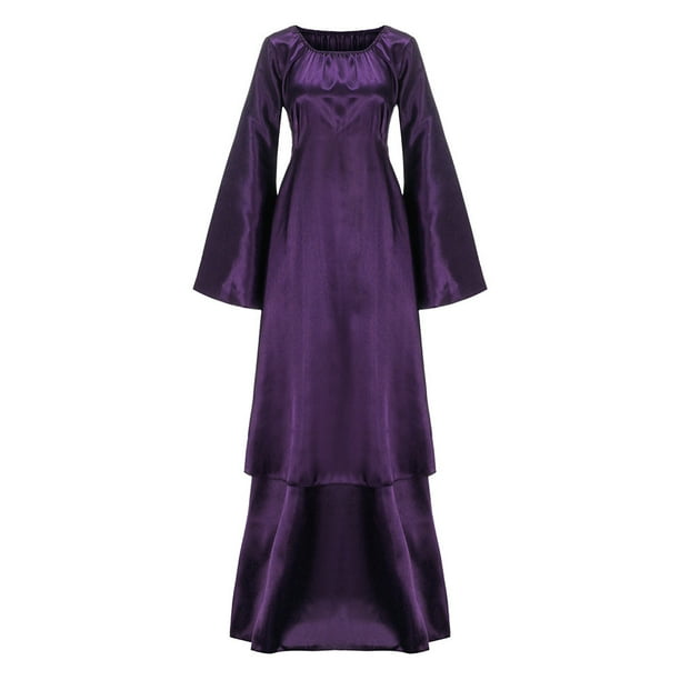 Gibobby Vestido largo de verano para mujer Vestido de fiesta largo de manga larga renacentista Vintage sólido de talla grande para mujer(Morado,G)
