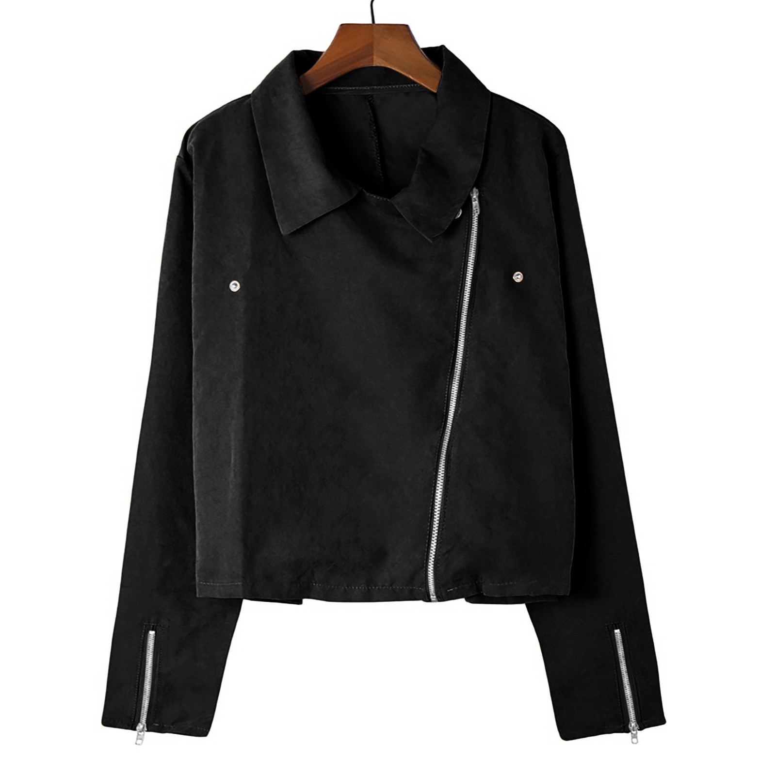 Leather Jacket for Women Fashion Leather Motorcycle Jacket Plus Size Faux Leather Tops Lightweight Short Jacket Coat - image 4 of 8